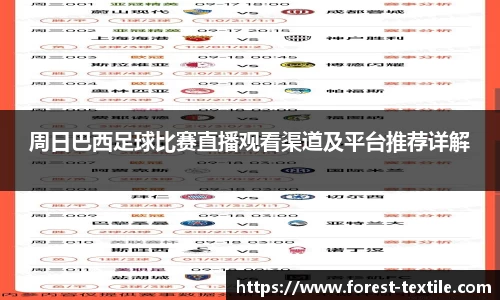 周日巴西足球比赛直播观看渠道及平台推荐详解